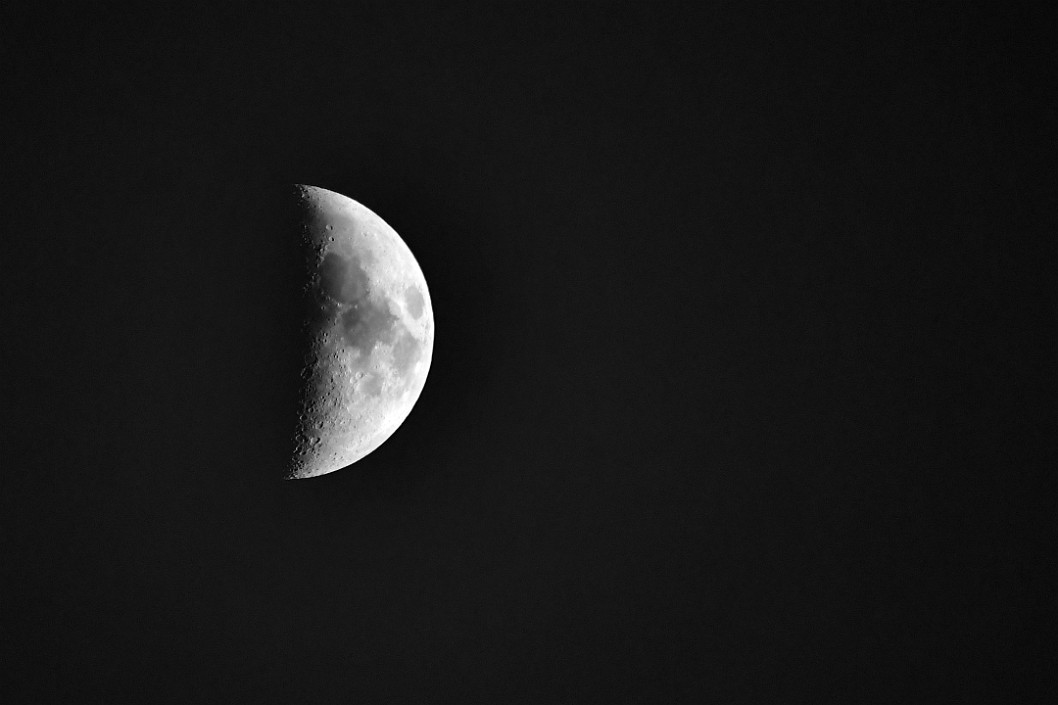 Waxing Crescent Moon in Black and White