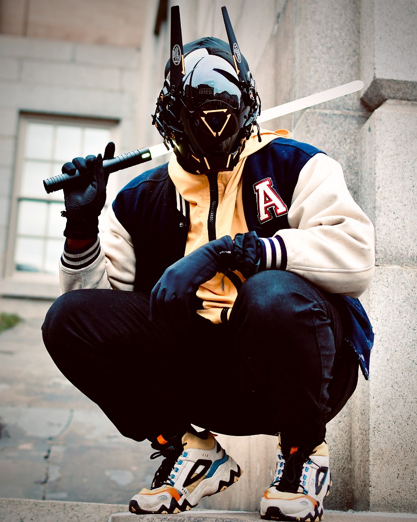 Vintage Street Samurai in a Varsity Jacket