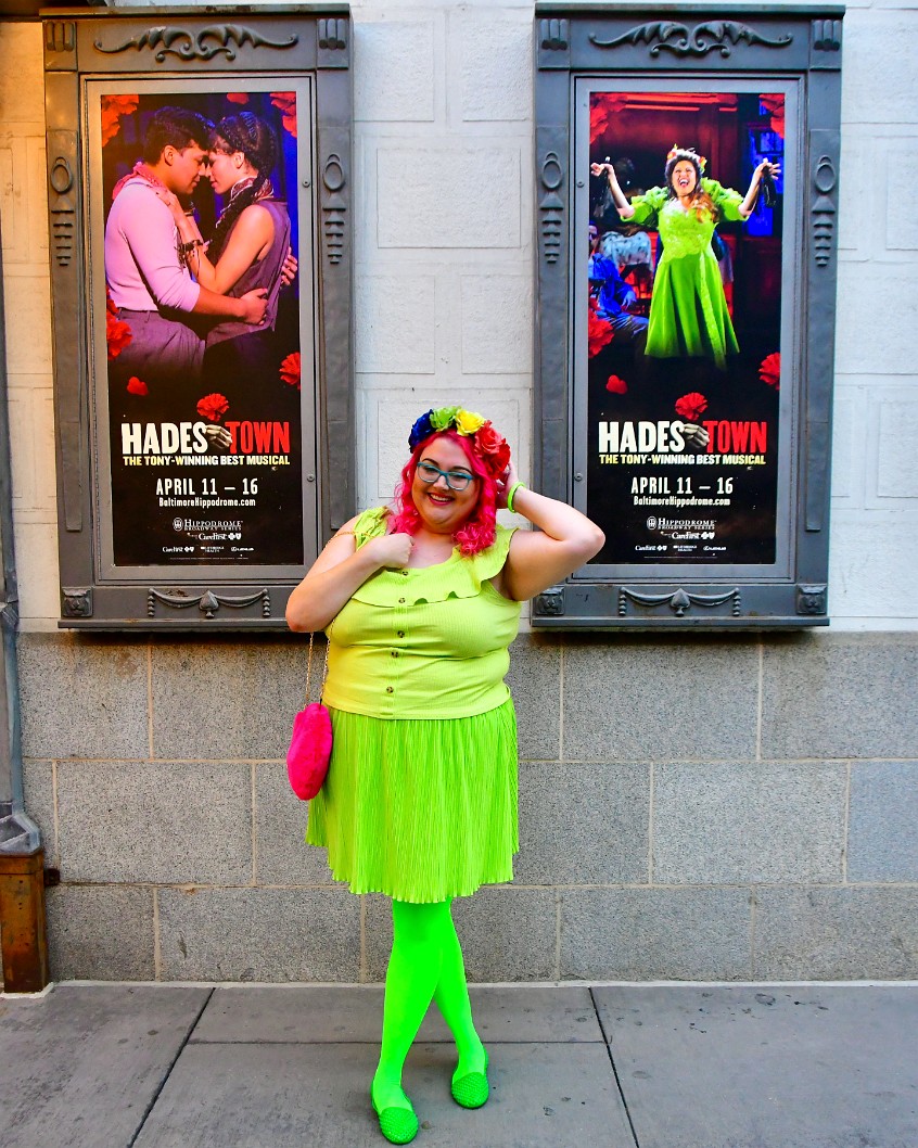 Uncustomary in Persephone Inspired Outfit at Hadestown 1