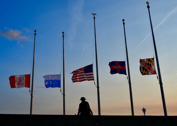 Half Mast Flags at the Ocean City Firefighters Memorial